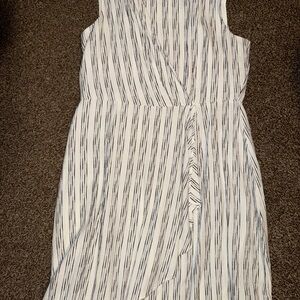 Calvin Klein White and Gray Asymmetrical Wrap Sundress